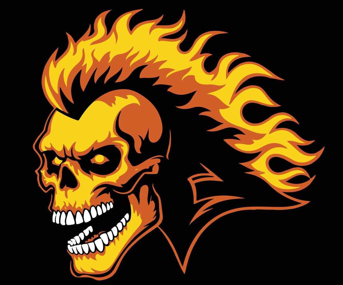 A drawing off a skull with flames illustration concept. vector