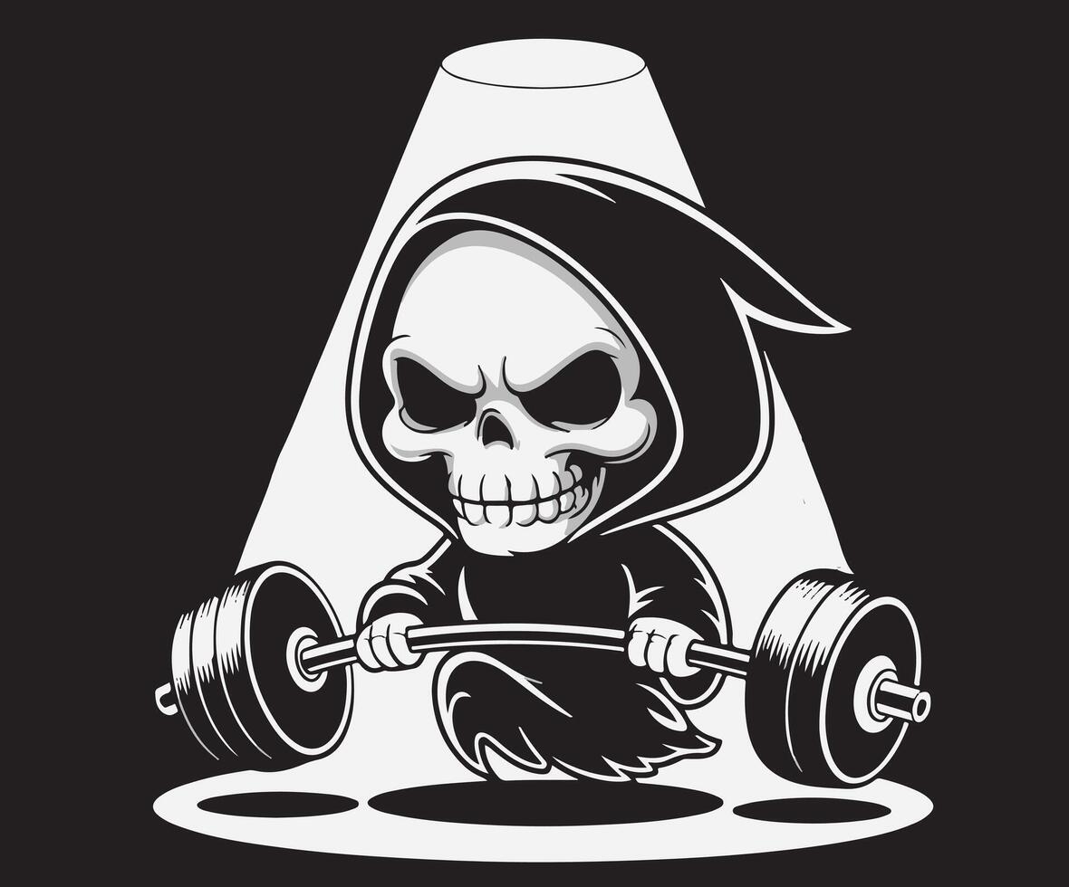 An image of the grim reaper weightlifting. vector