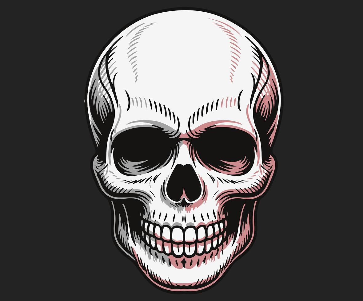 An expressive skull head graphic. vector