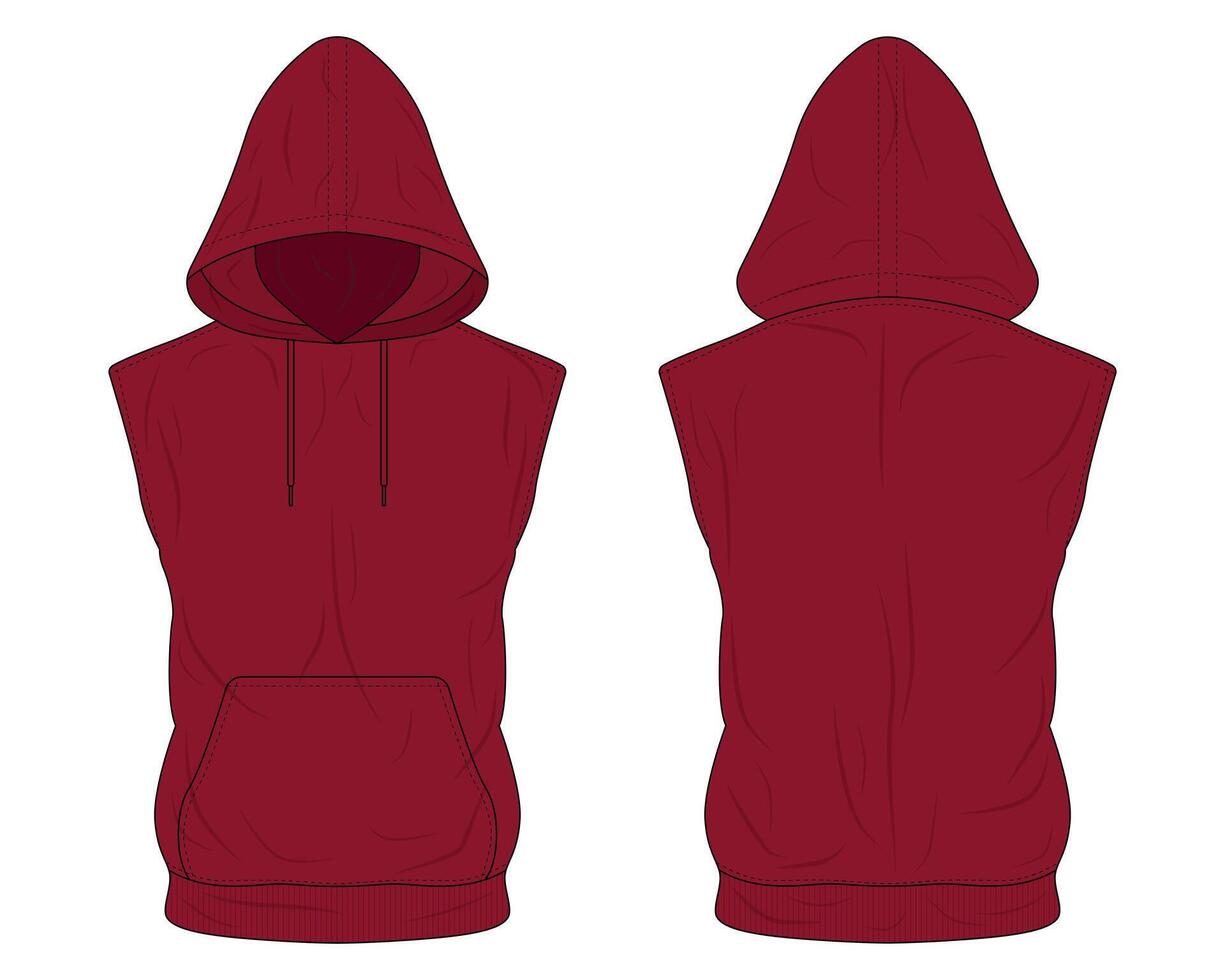 Red sleeveless hoodie sweatshirt mockup vector