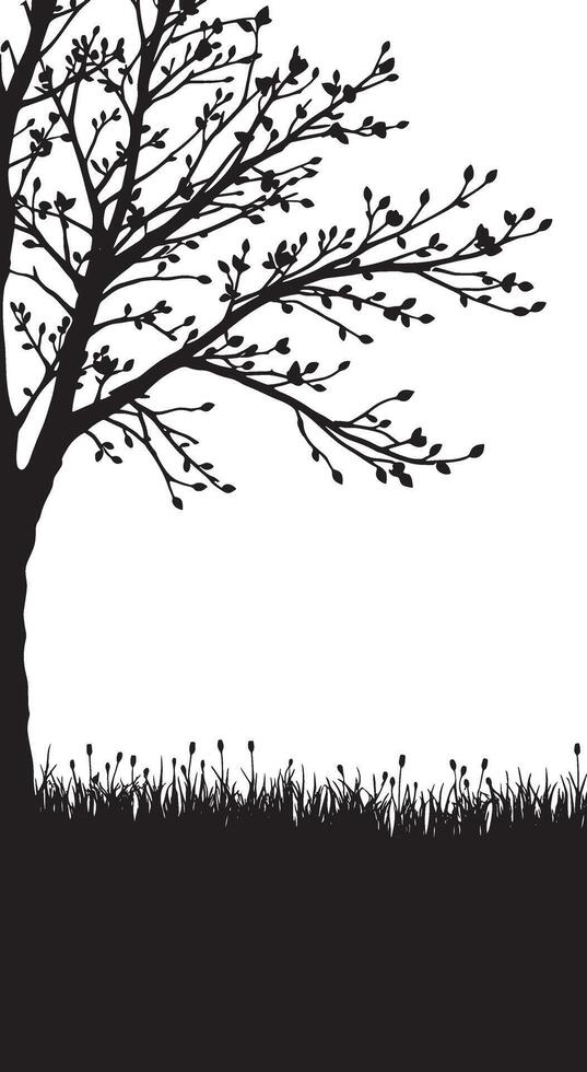 Silhouetted Tree and Grassy Meadow vector