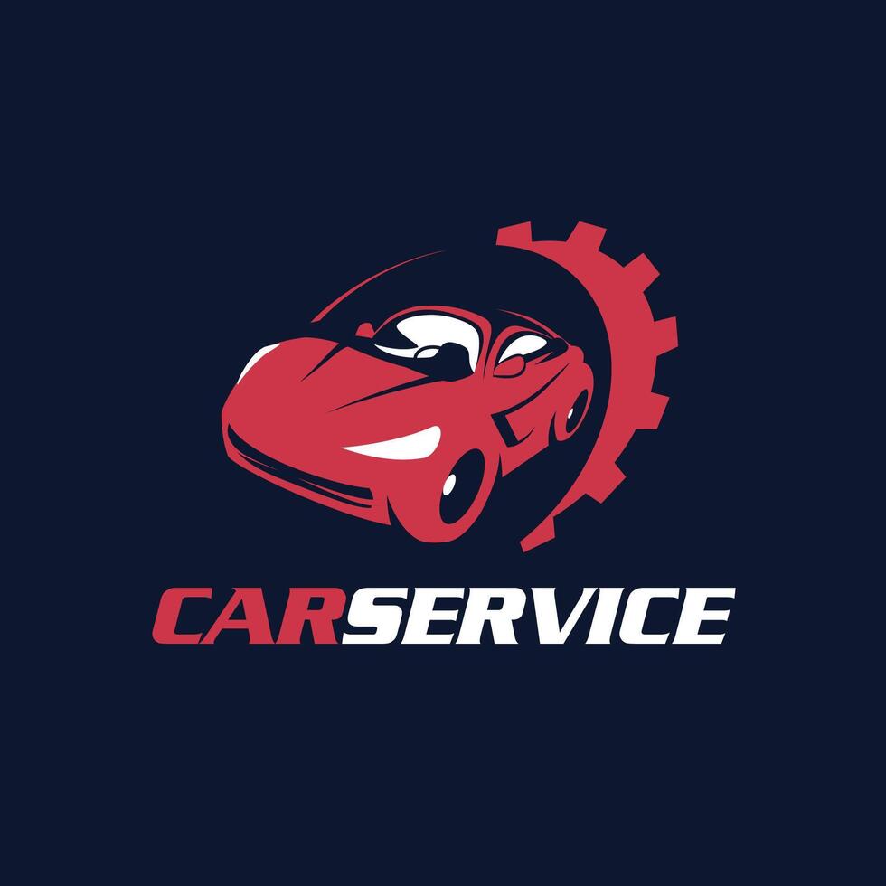 Car auto repair service fast sell shop gear motor dark blue red template vector