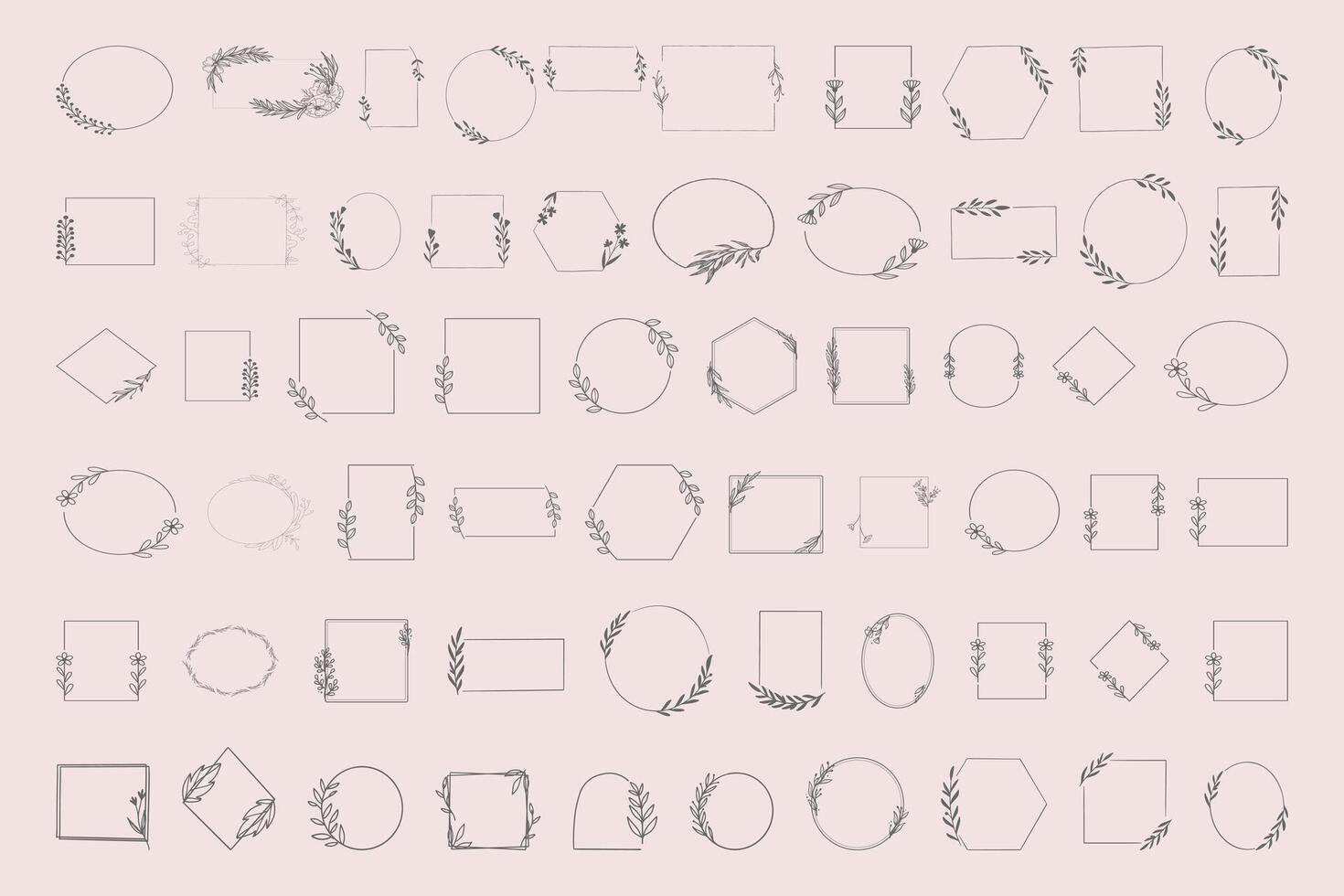 Elegant Geometric Floral Frame Clipart Bundle with Circle Square Rectangle Diamond Oval and Hexagon Shapes Perfect for Invitations Logos Wedding Cards vector