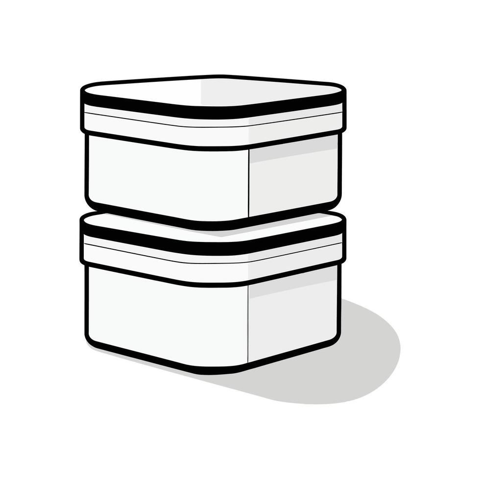 Two stacked white containers with black outlines create a minimal storage solution vector