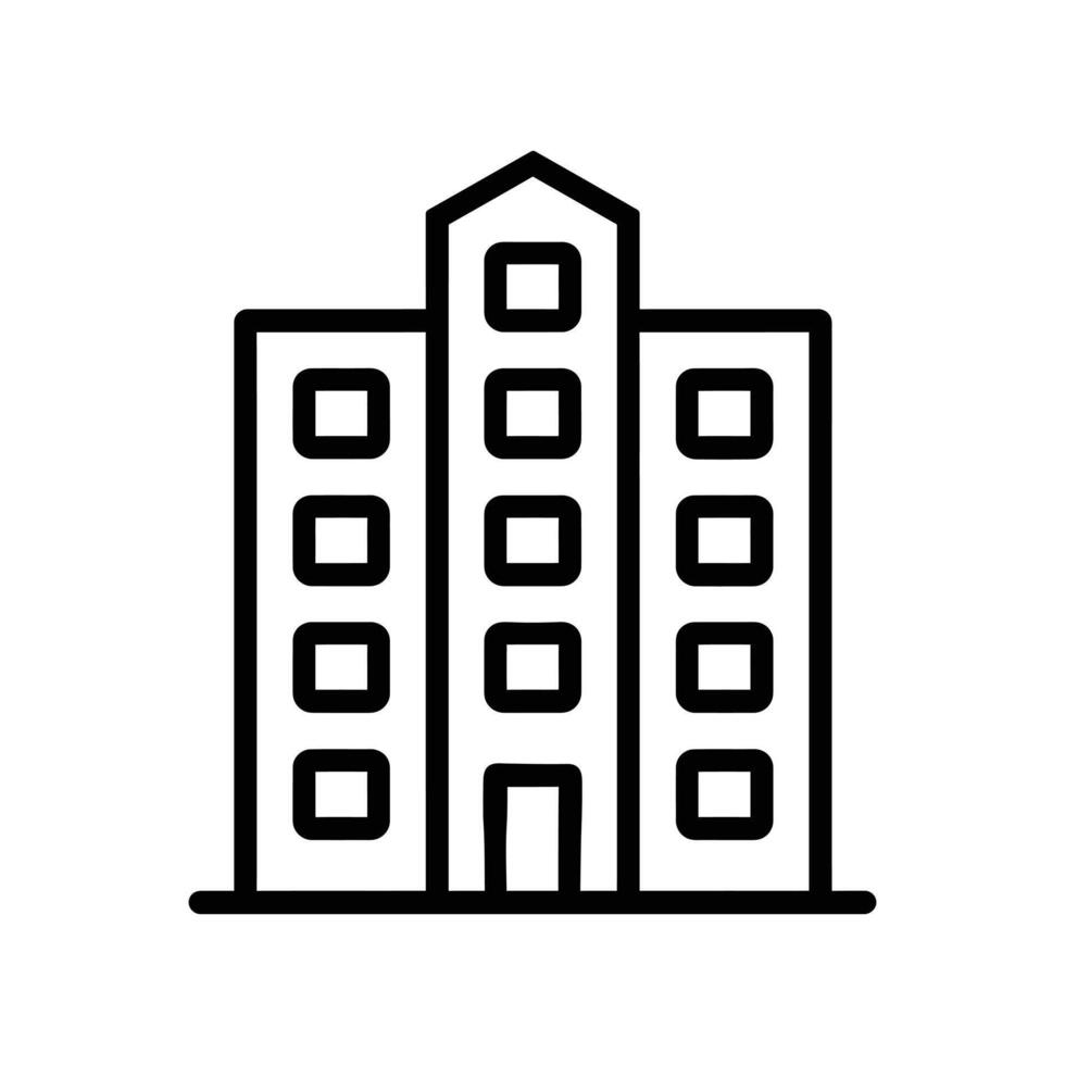 Black outline shows a modern multistory building with simple windows on transparent background vector