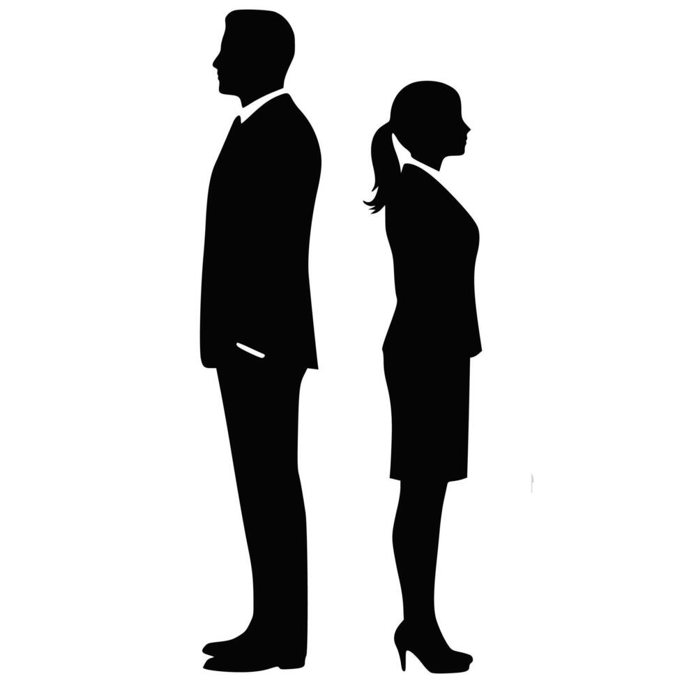Male and Female Business Silhouette Standing Together vector