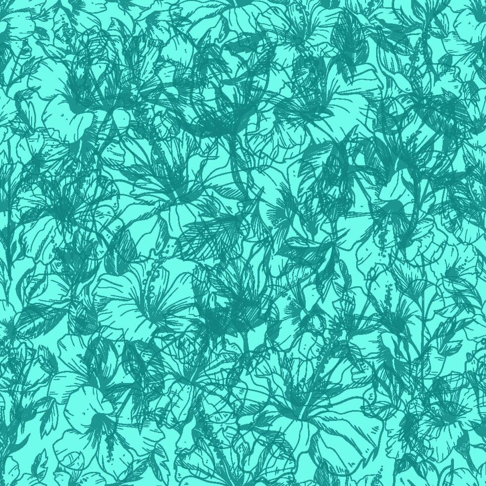 seamless pattern hibiscus engraved illustrations set vector