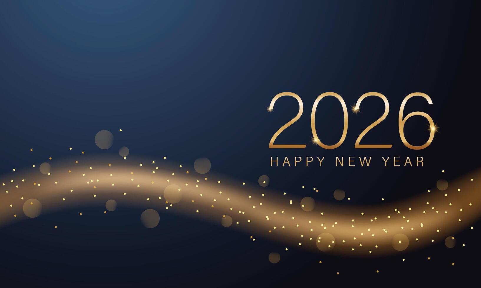 gold wave with the year 2026. casting a glow on the dark background. vector