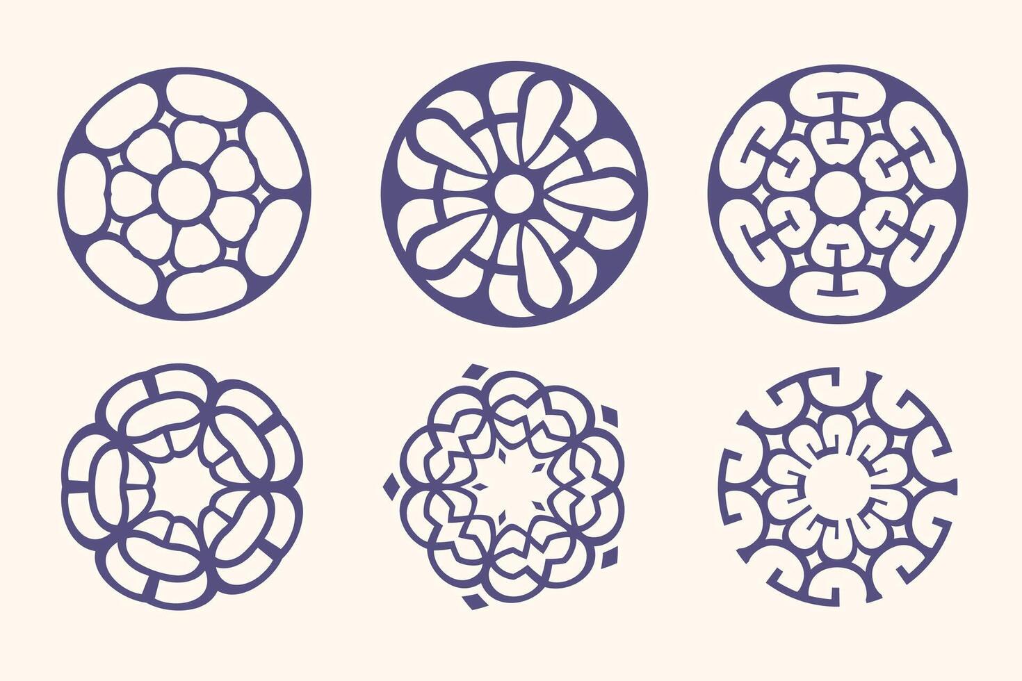 Collection of circular decorative patterns isolated on white background vector