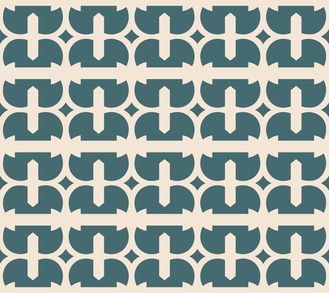 Seamless geometric pattern with abstract shapes in teal and beige vector
