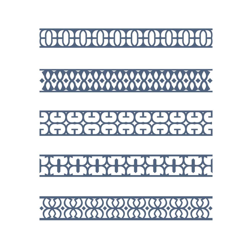 Collection of geometric decorative borders isolated on white background vector