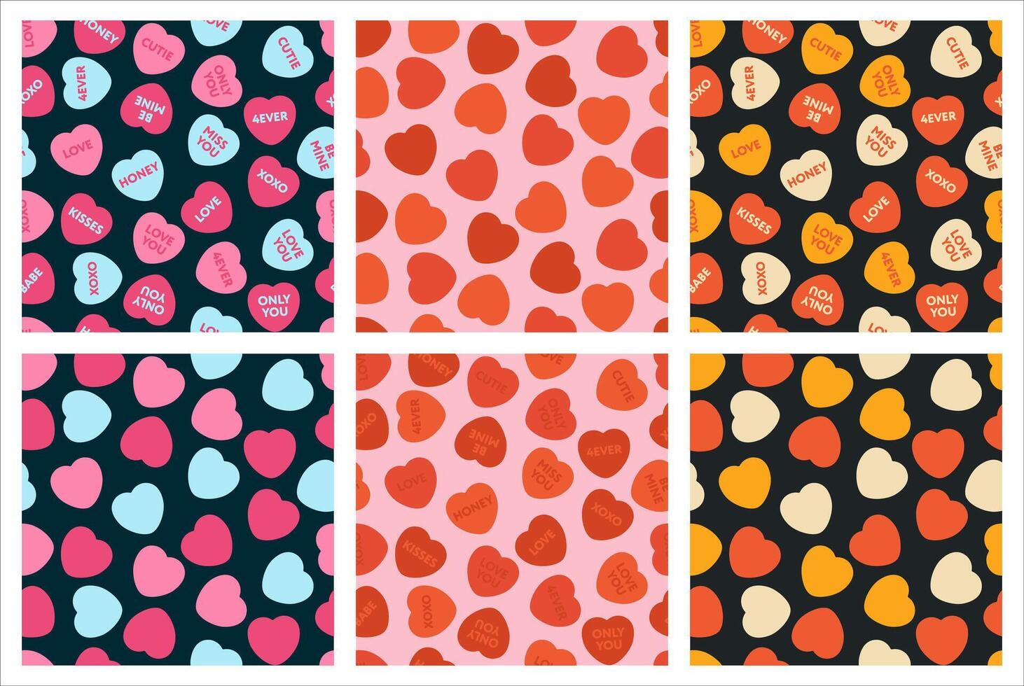 Collection of Colorful Love-Themed Heart Patterns in Flat Design vector