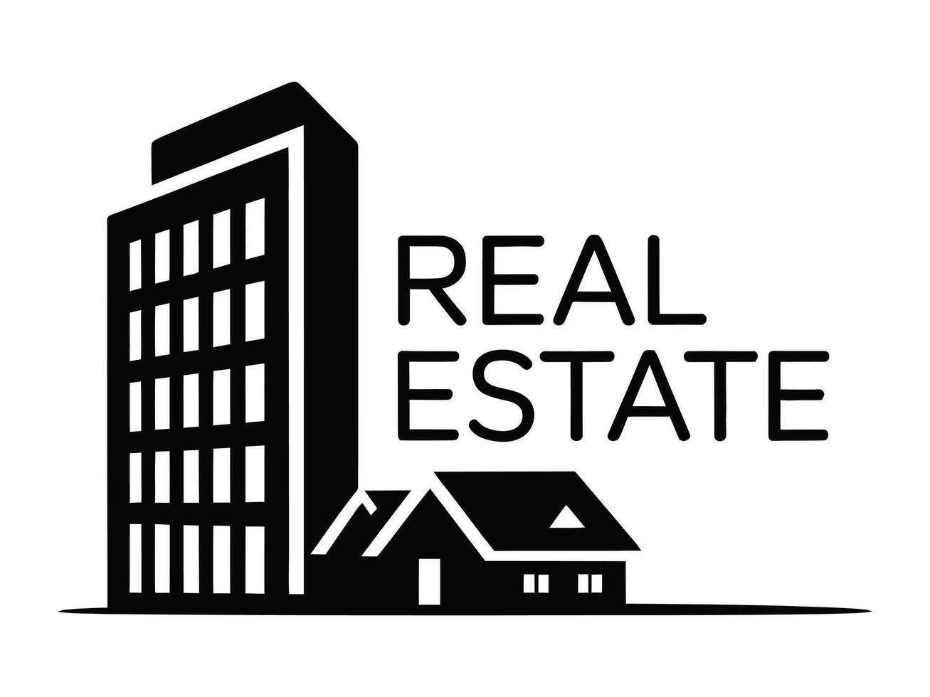 Modern real estate logo design featuring a building and a house concept for business vector