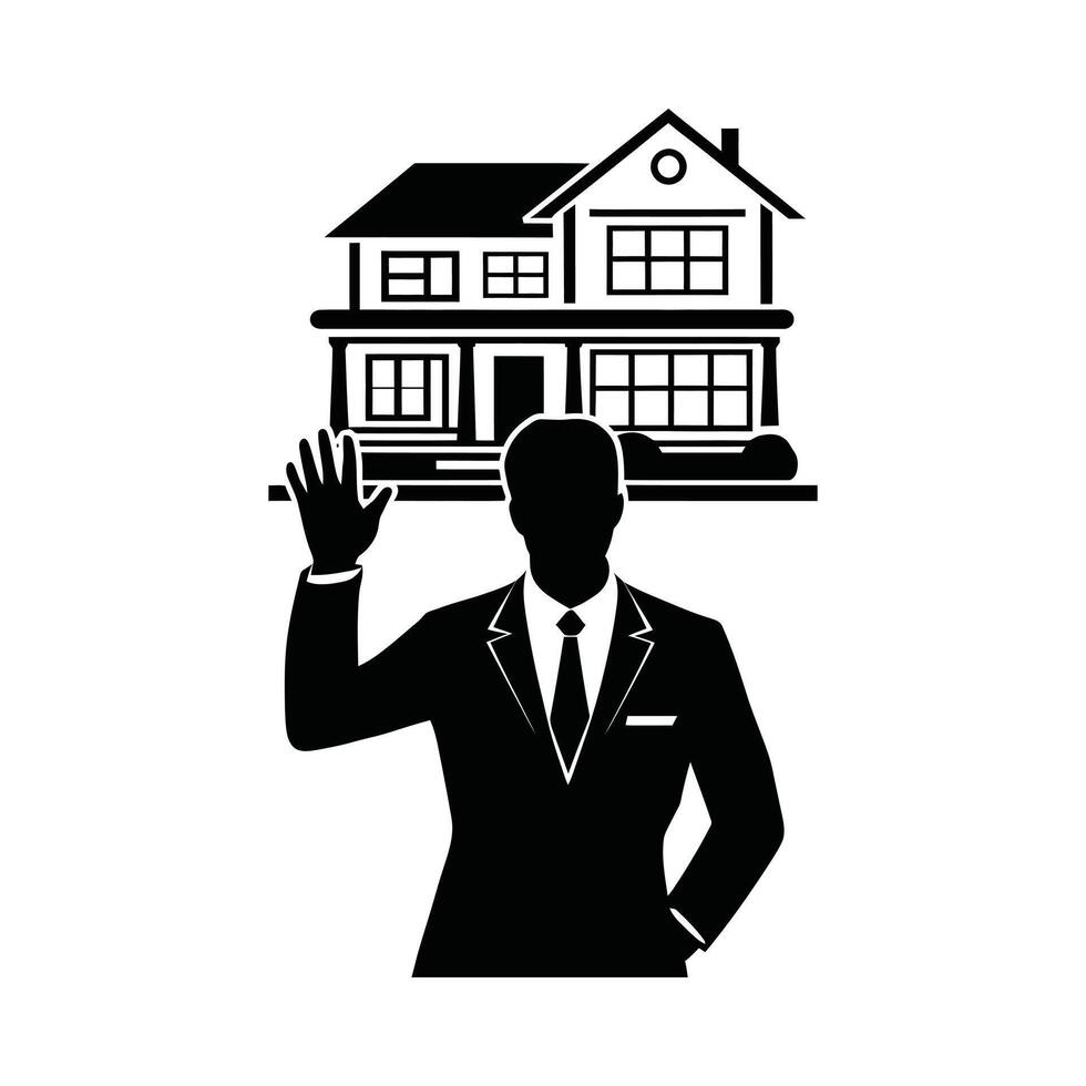 Real estate agent showing home symbolizing property investment and home ownership vector