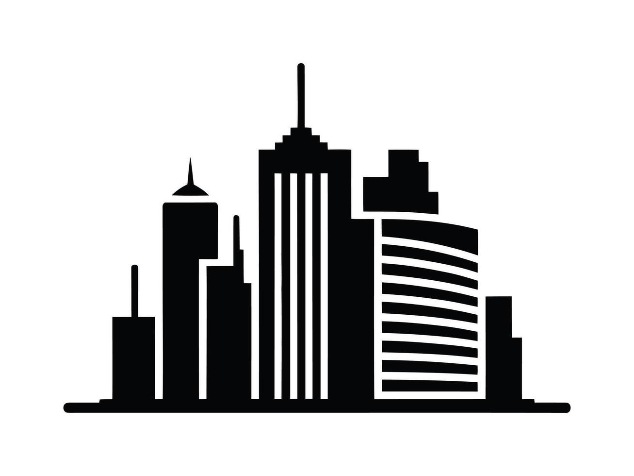Black and white city skyline illustration representing skyscrapers and urban architecture vector