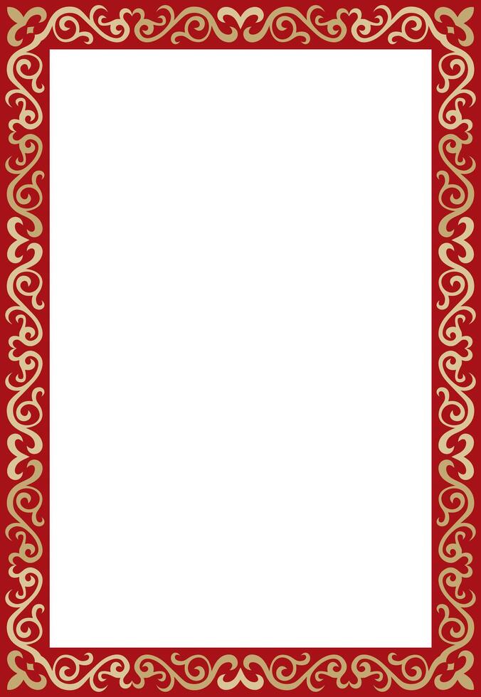 gold and red square Kazakh national ornament. Ethnic pattern Great Steppe vector