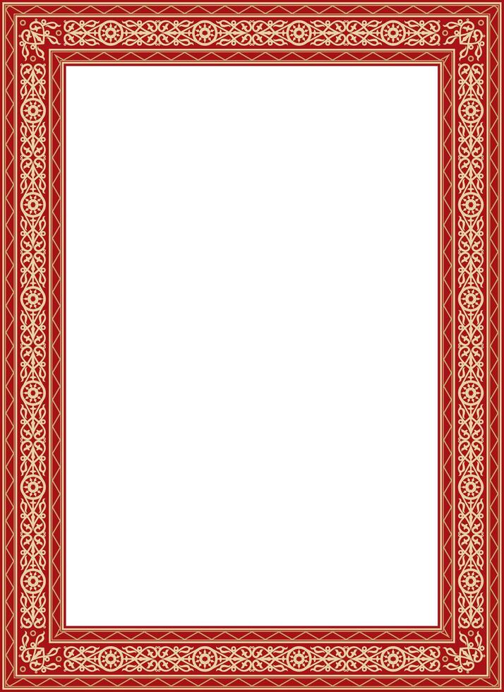 gold and red square Yakut ornament. Infinite rectangle, border, frame northern peoples of the Far East. vector