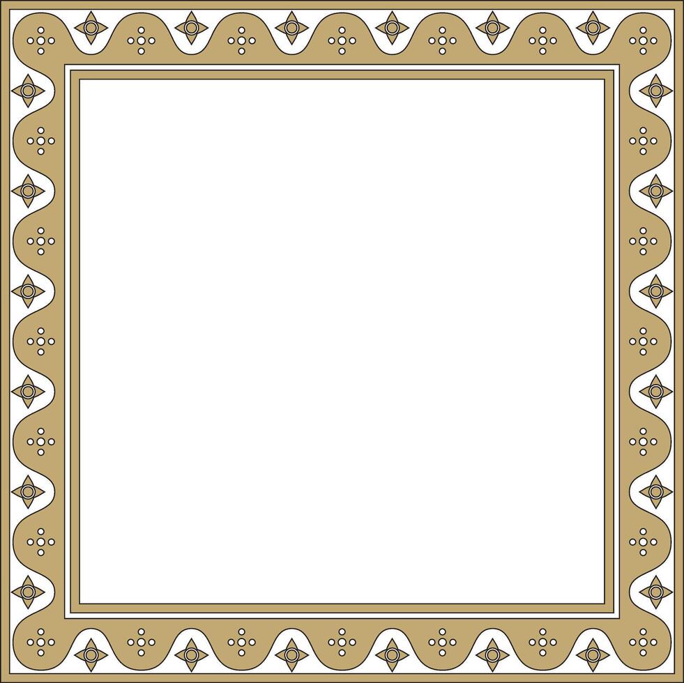 black and gold square gothic ornament. Medieval European rectangle, border. Classic pattern of the Germans, Angles, Saxons, Frank vector