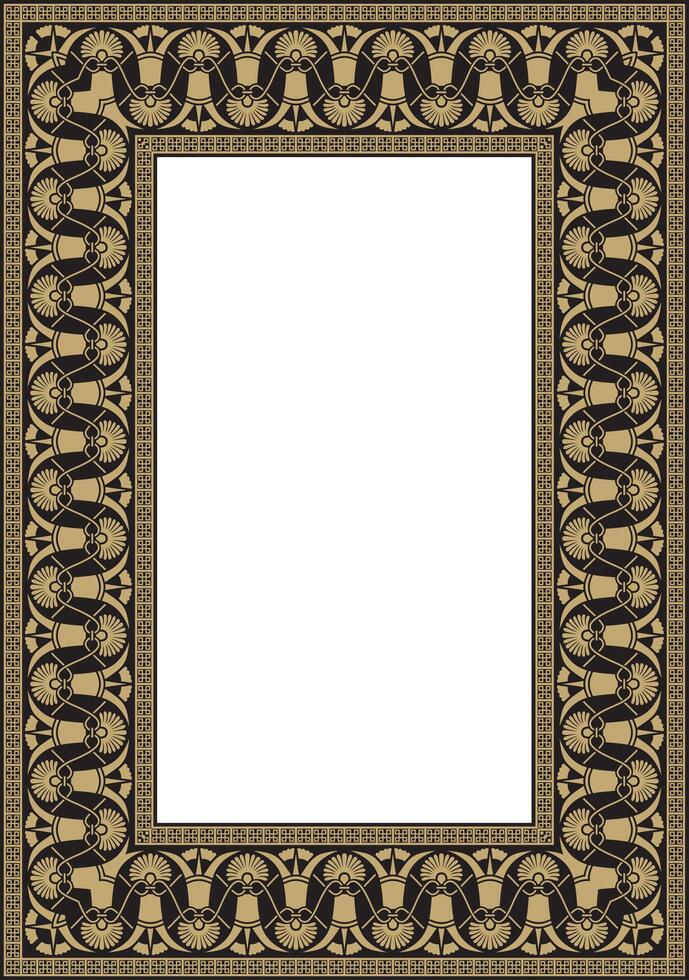gold and black classic Greek square ornament. Rectangle of Ancient Greece and Roman Empire. Byzantine painting of walls, floors and ceilings. Decor European palace vector