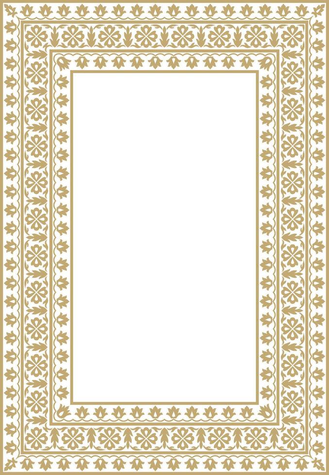 golden square Turkish national ornament. Ottoman border, frame. Ethnic floral rectangle, Seljuk Turks pattern. Decoration the Sultan's palaces. vector