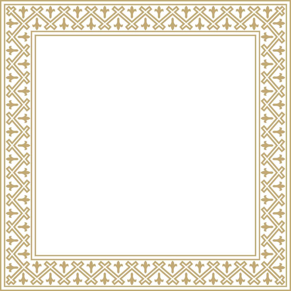 square european gold ornament. Rectangular pattern, circle, ring Middle Ages. Revival border vector