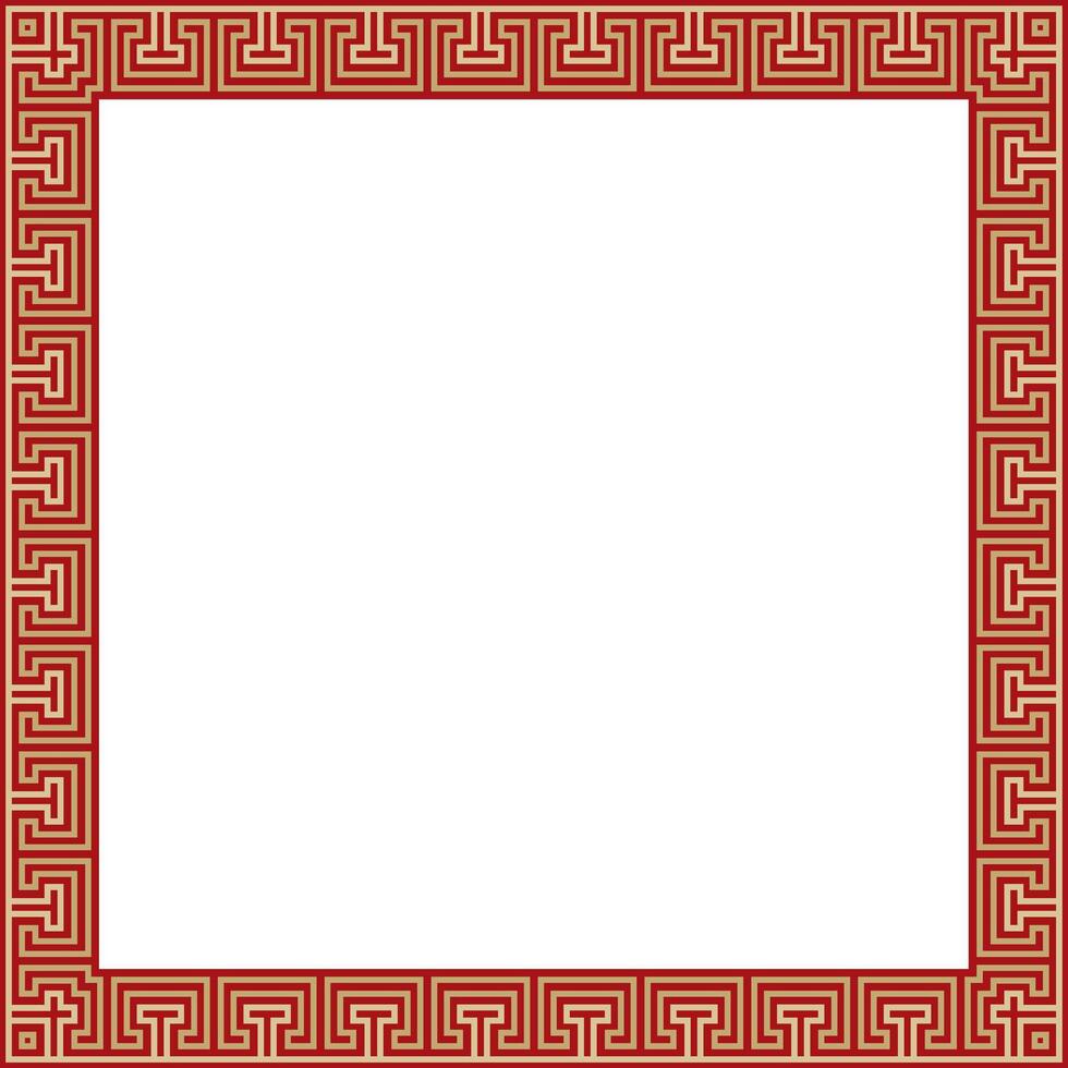 gold with red classic Greek square ornament. Rectangle of Ancient Greece and Roman Empire. Byzantine paint of walls, floors and ceilings vector