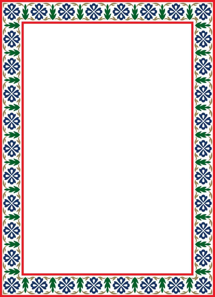 colored square Turkish national ornament. Ottoman border, frame. Ethnic floral rectangle, Seljuk Turks pattern. Decoration of the Sultan palaces. vector