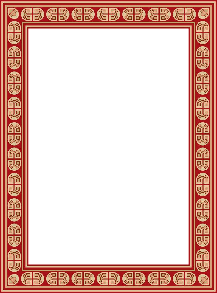 square European gold with red ornament. Rectangular pattern, circle, ring of the Middle Ages. Revival border vector