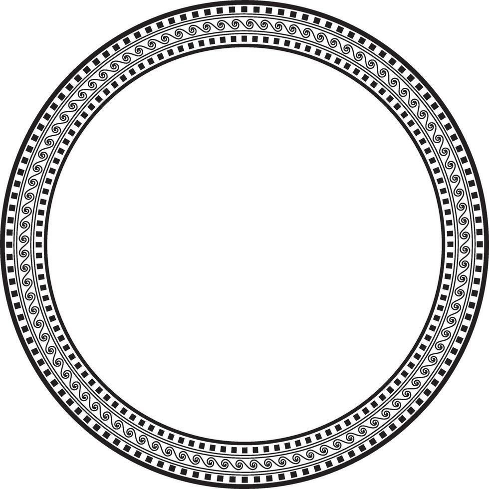 black monochrome classic Greek round ornament. Circle of Ancient Greece and the Roman Empire. Byzantine painting of walls, floors and ceilings. Decor European palaces. vector