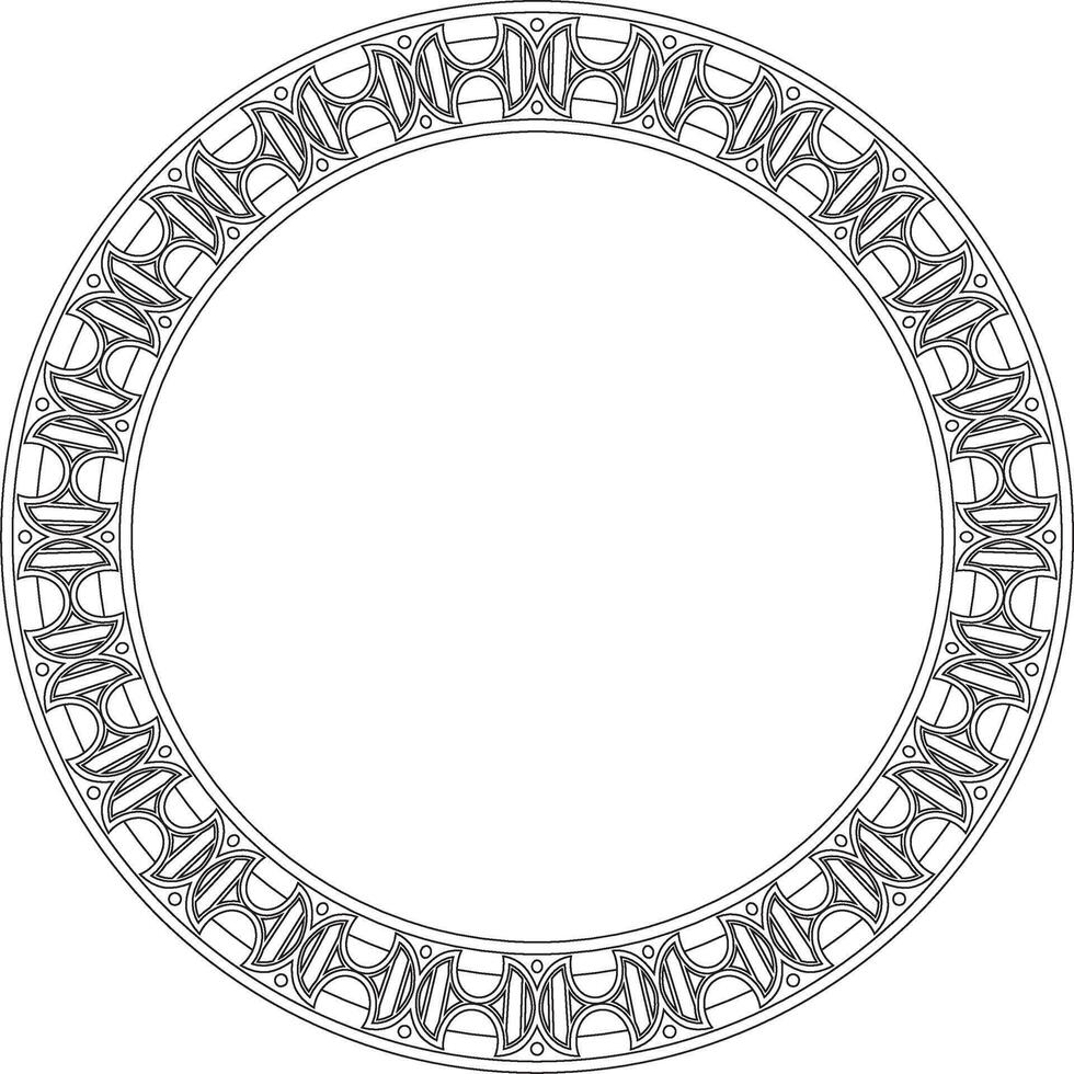 round European black outline ornament. Endless pattern, circle, ring of the Middle Ages. Revival border. Decorations of palaces and churches. vector