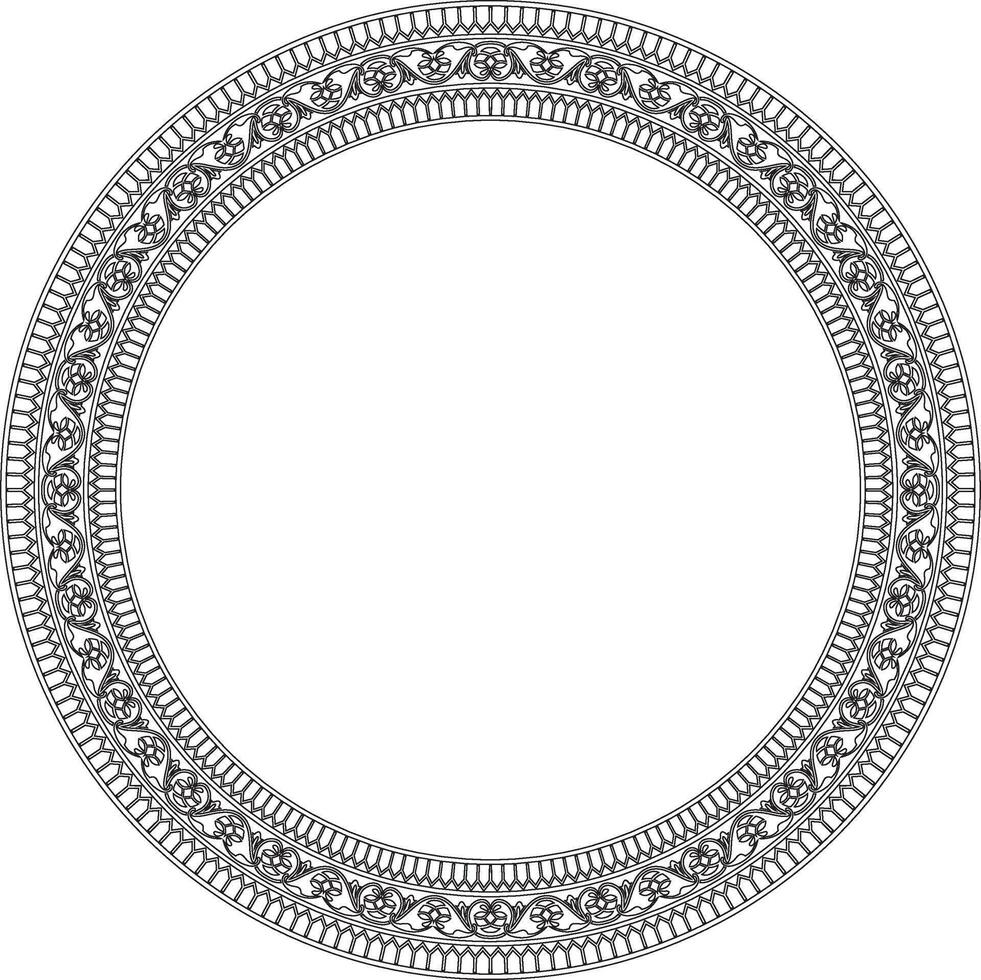 black contour round Turkish national ornament. Ottoman border, frame. Ethnic floral circle, ring, Seljuk Turks pattern. Decoration of the Sultan palaces. vector