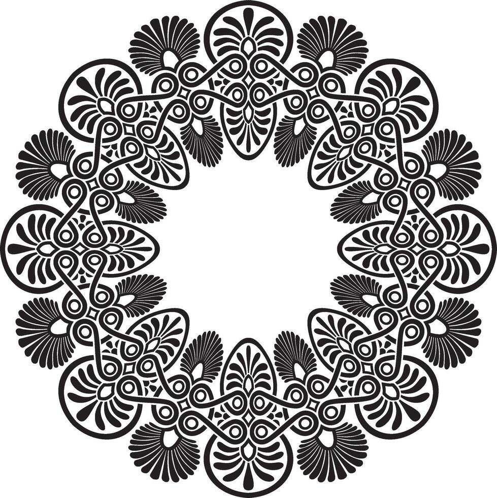 black monochrome classic Greek round ornament. Circle of Ancient Greece and the Roman Empire. Byzantine paint wall, floor and ceiling vector