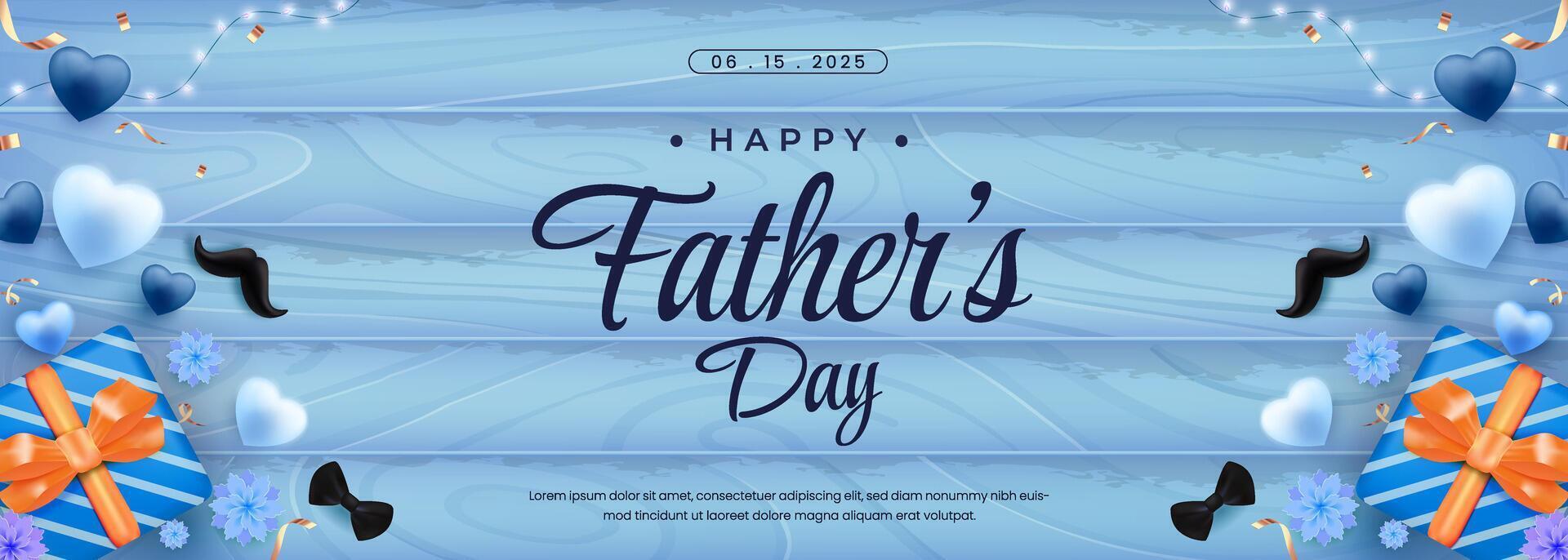 Happy Fathers Day Background with Gift Boxes and Blue Decorations vector