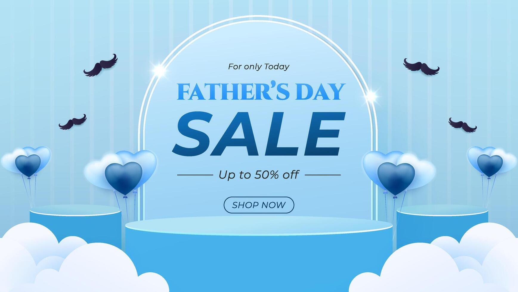 Fathers Day Sale Advertisement with Blue Balloons and Festive Decorations vector