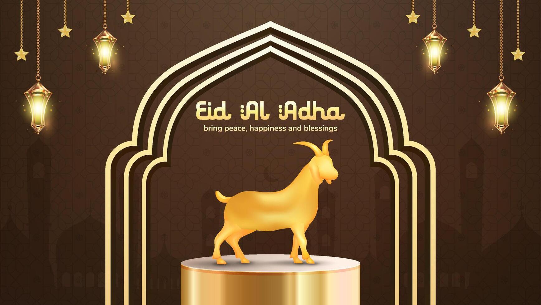 Golden Goat Eid Al Adha Celebration With Lanterns and Festive Islamic Design vector
