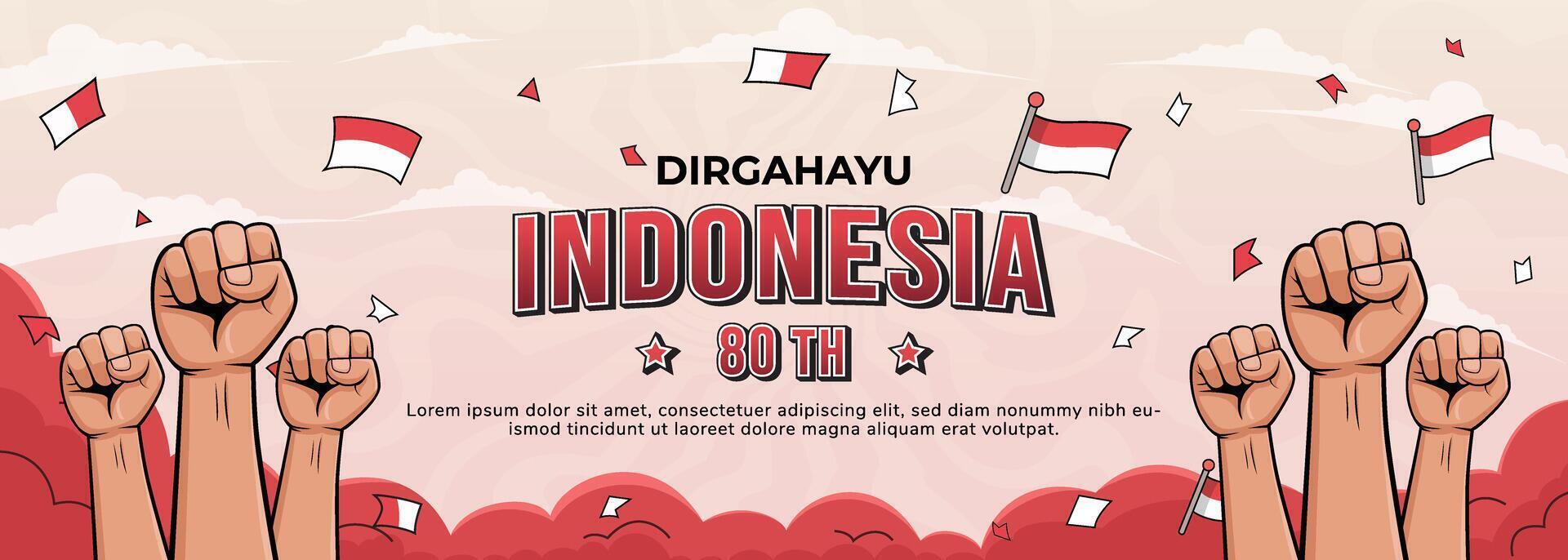 Celebrating Indonesia Independence Day with Flags and Hands Raised in Unity vector