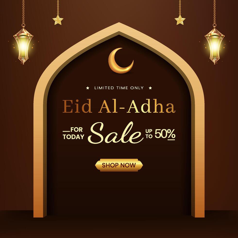 Elegant Eid Al Adha Sale Announcement with Decorations and Lanterns vector