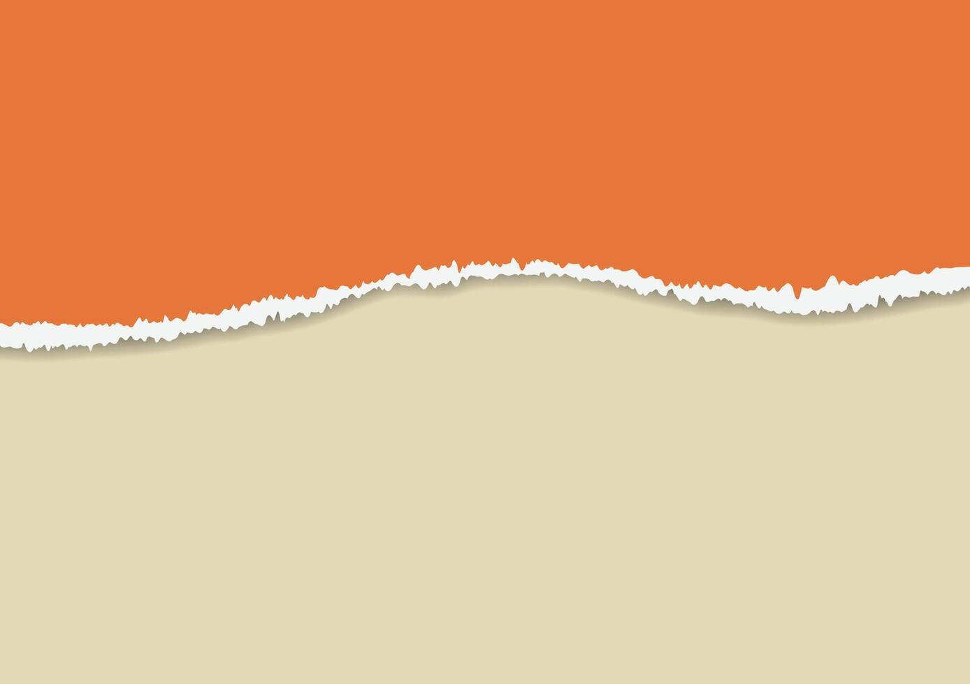 Orange and beige paper layers divided by a torn paper rip, rough edge texture with soft shadow adds a creative touch to digital backgrounds and content highlights. vector
