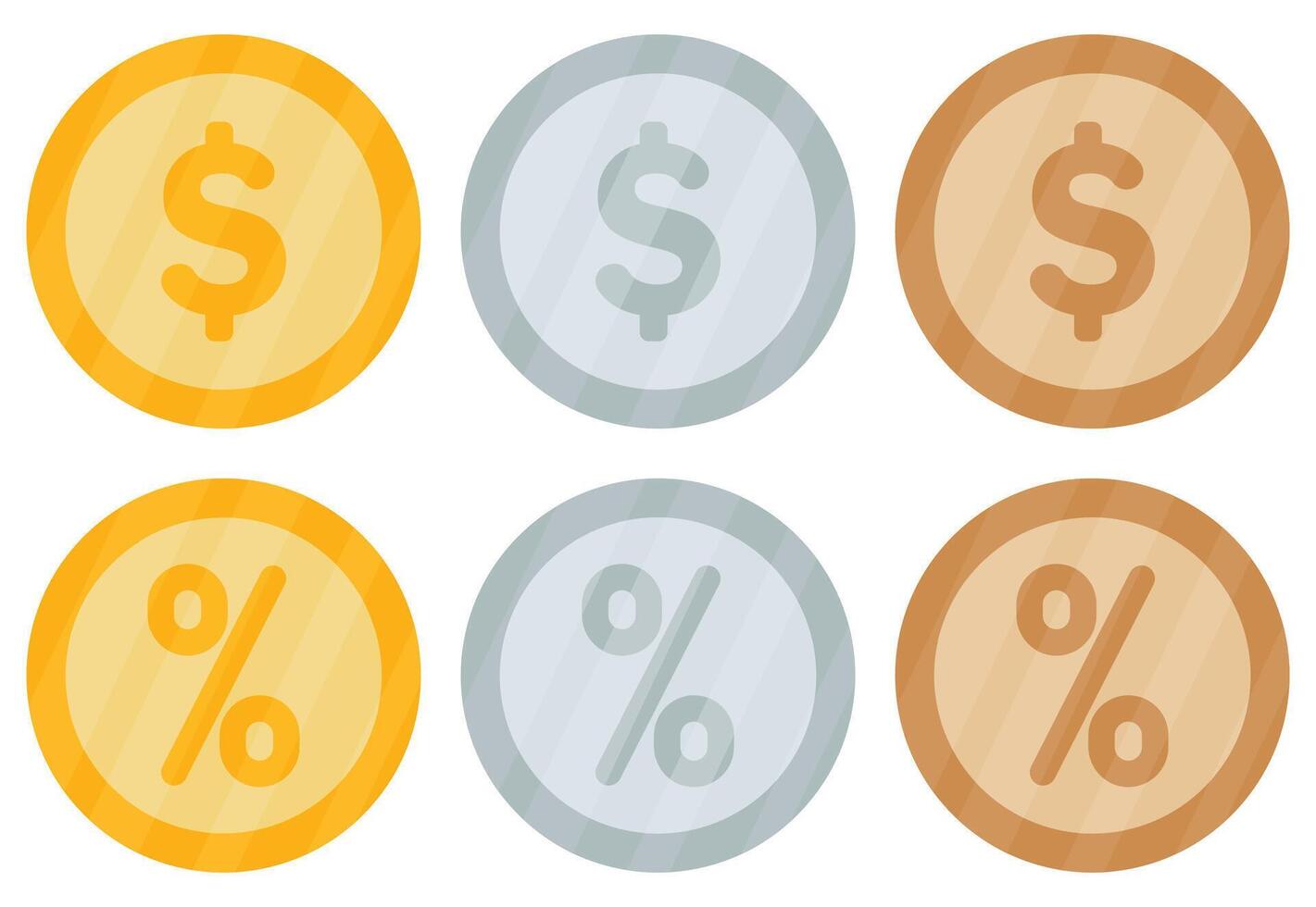 Discount and dollar coin icon set isolated on white background. vector