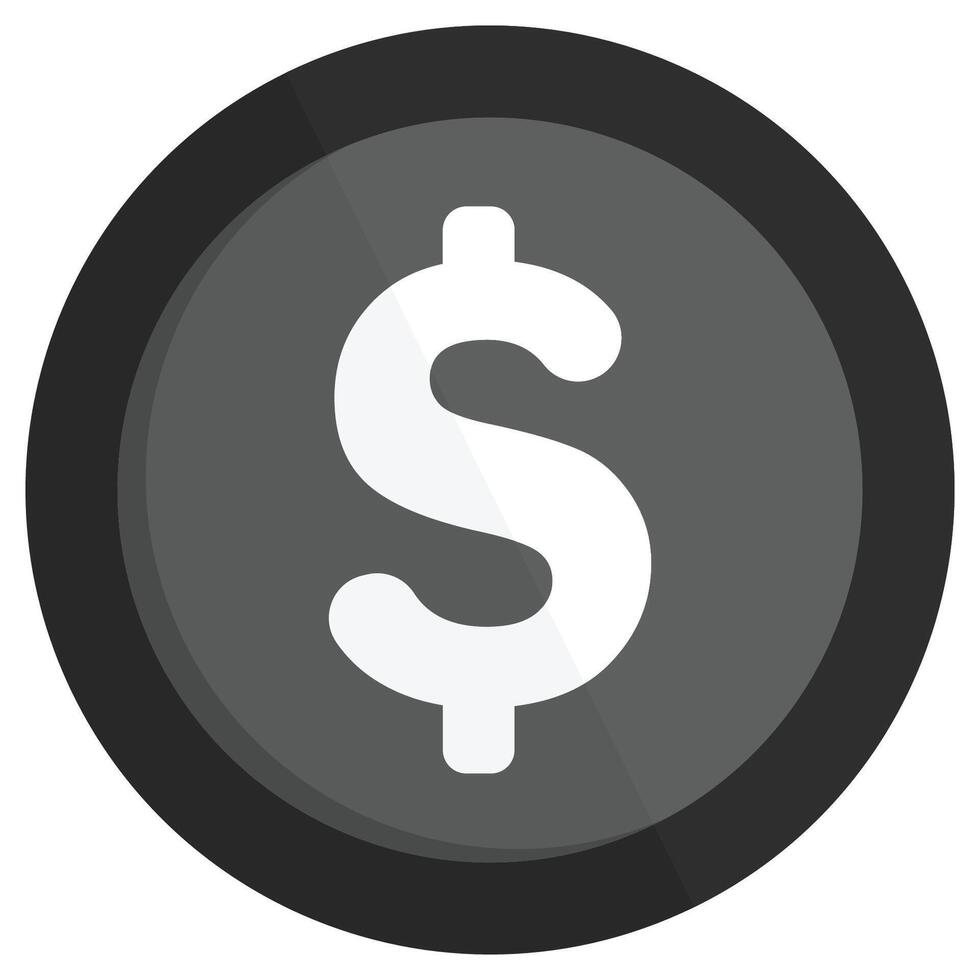 Flat dollar coin icon isolated on white background. vector