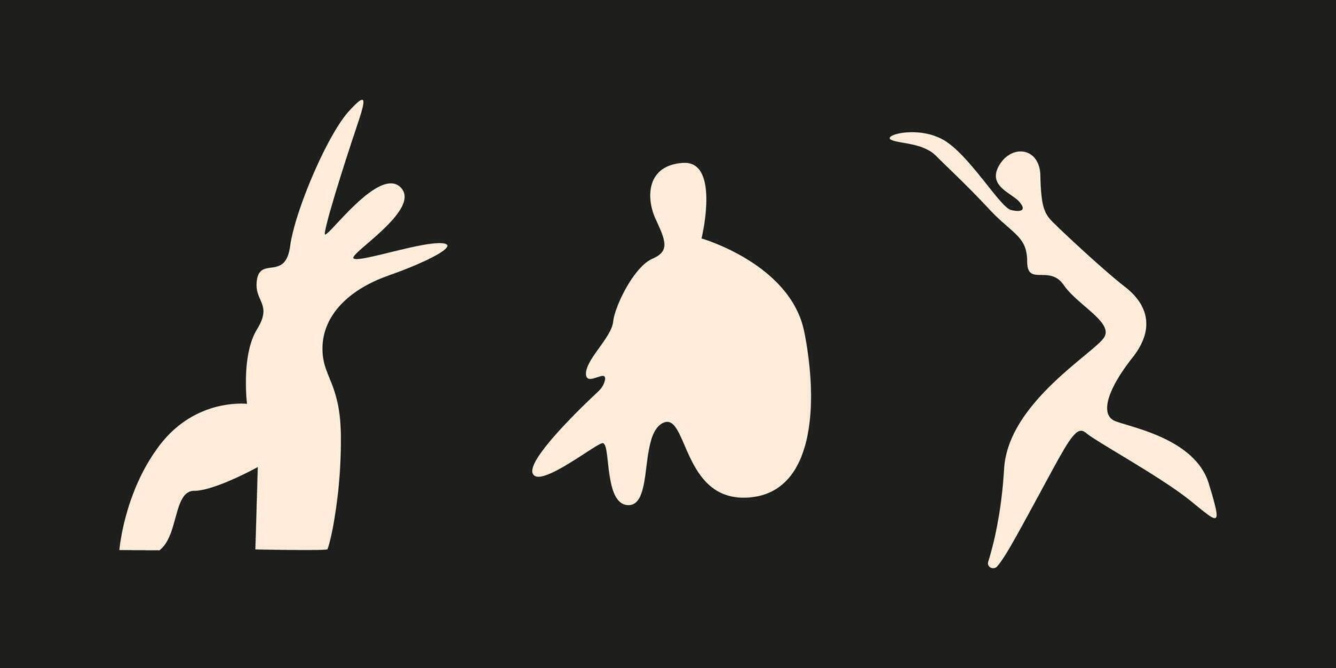 Hand drawn simple black and white abstract elements. Boho doodle body silhouettes vector