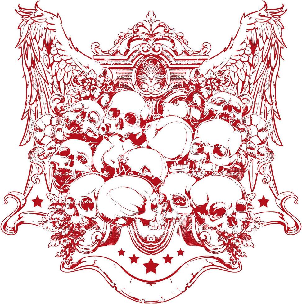 Retro Skull Graphic Tee Design Vintage Rock Style Distressed Art vector