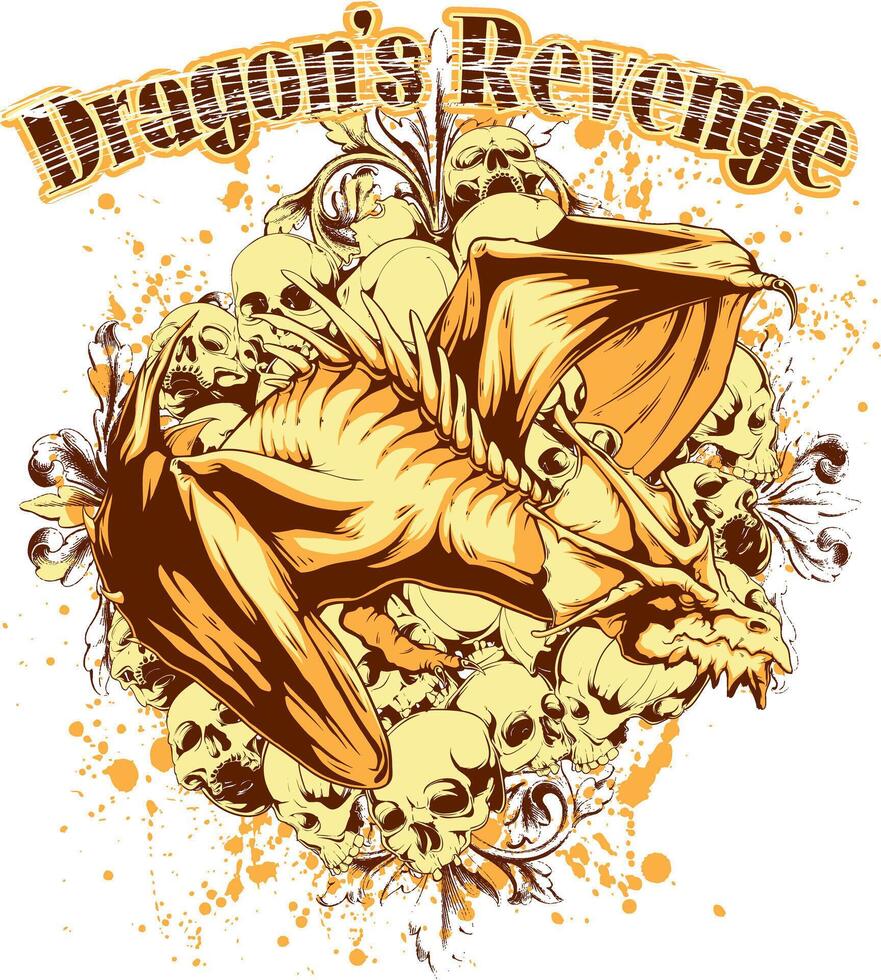 Retro Dragon Skull T-Shirt Graphic Vintage Revenge Illustration vector
