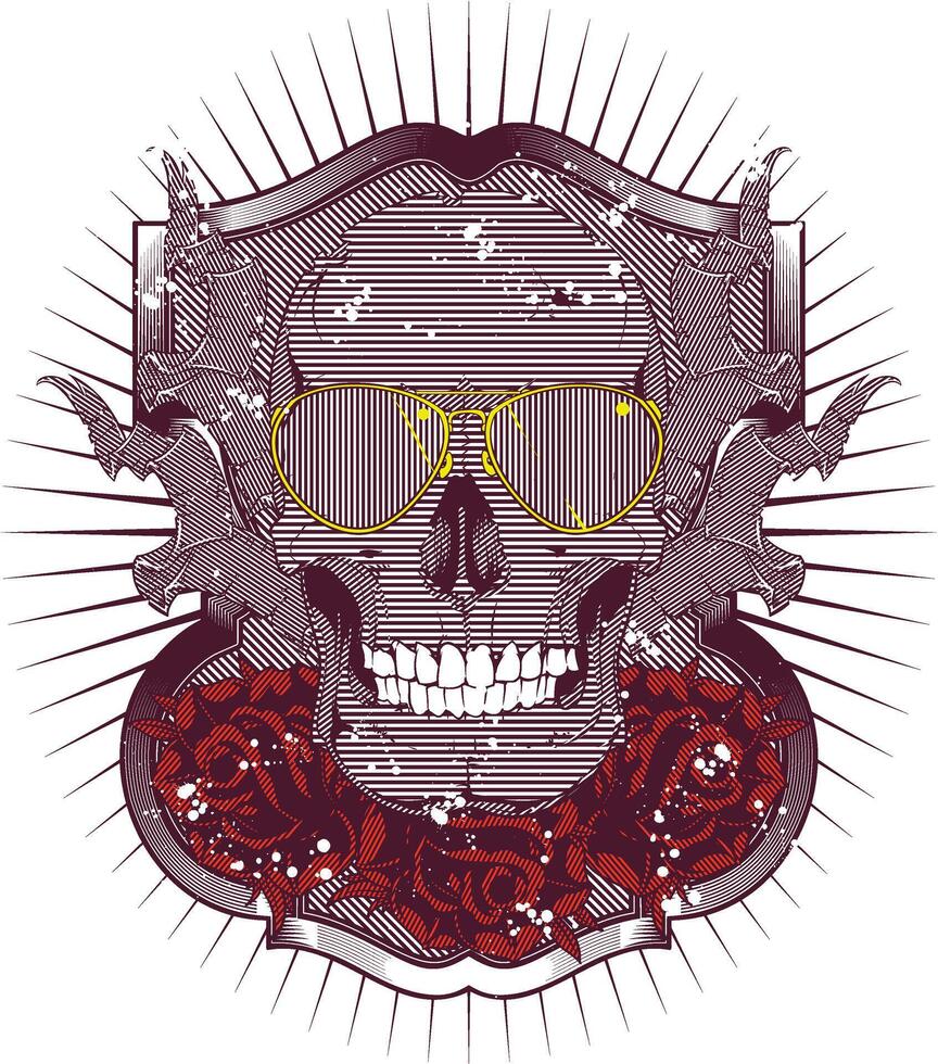 Retro Skull Graphic Tee Design Vintage Edgy T-Shirt Art Illustration vector