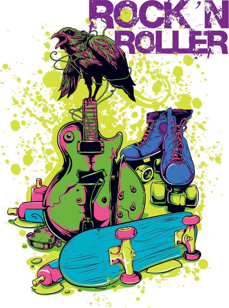 Retro Rock 'n Roll Vintage T-Shirt Graphic Design Art vector
