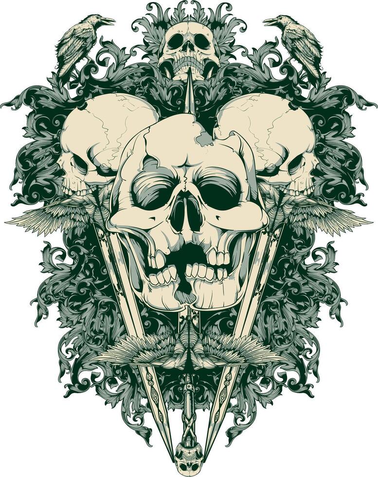 Undead Horror Skull Graphic Tee Art Vintage Zombie Illustration for Tshirt Printing vector