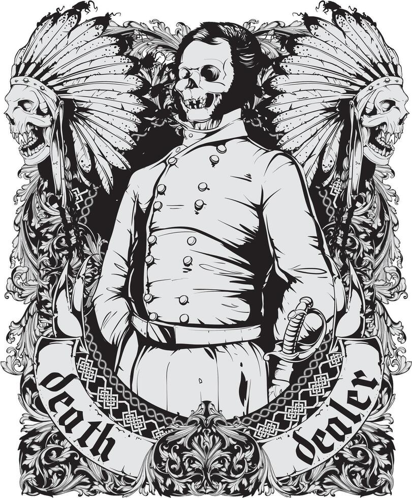 Grim Reaper Skull Dark Gothic T-Shirt Graphic Vintage Horror Art Illustration vector
