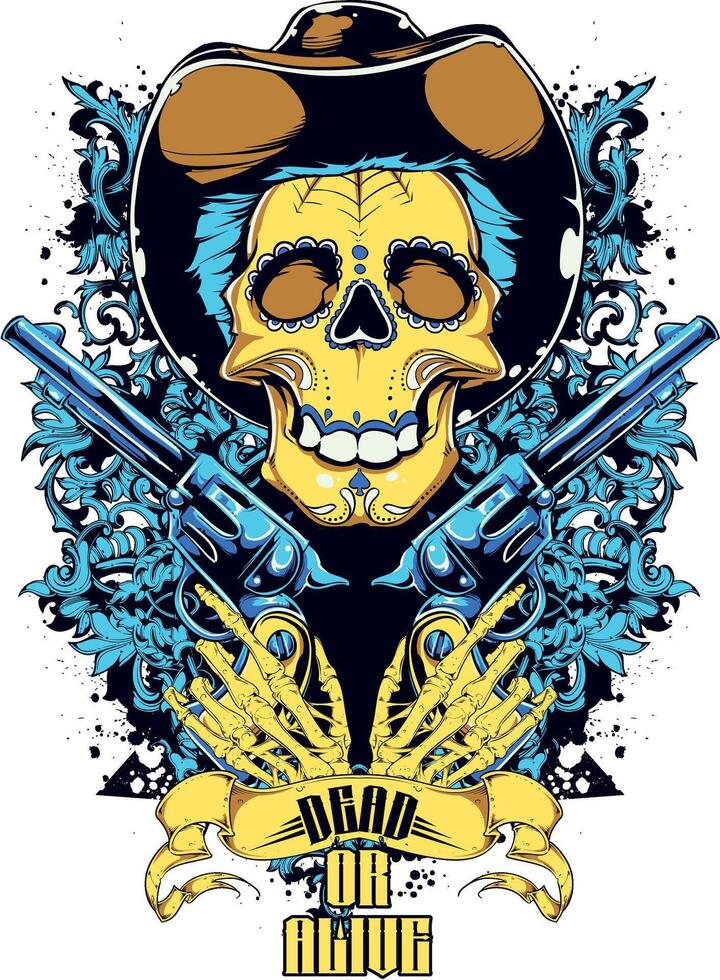Vintage Cowboy Skull Retro Graphic Tee Design Art vector