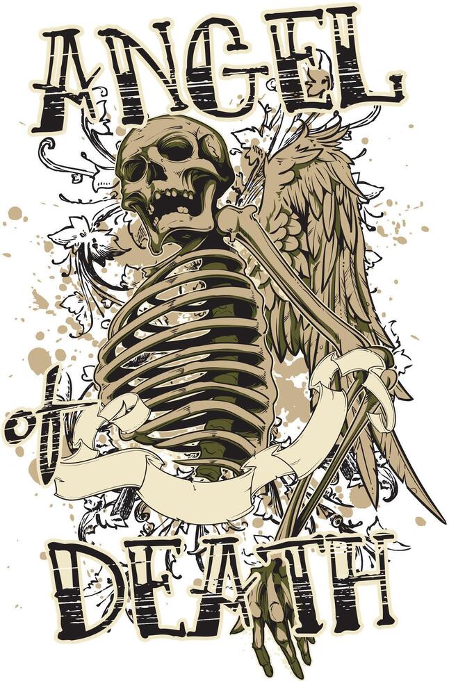 Vintage Skull Angel Retro T-Shirt Graphic Design Art vector