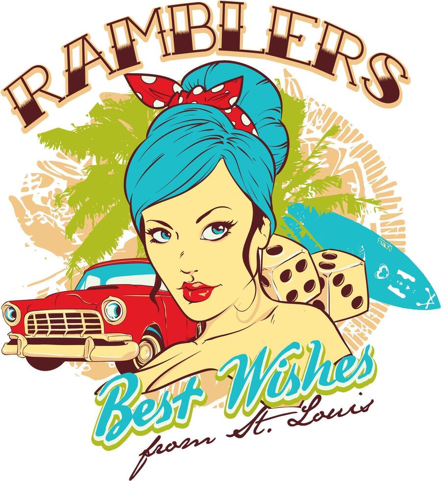 Retro Rambler Vintage Good Luck T-Shirt Graphic Design Art vector